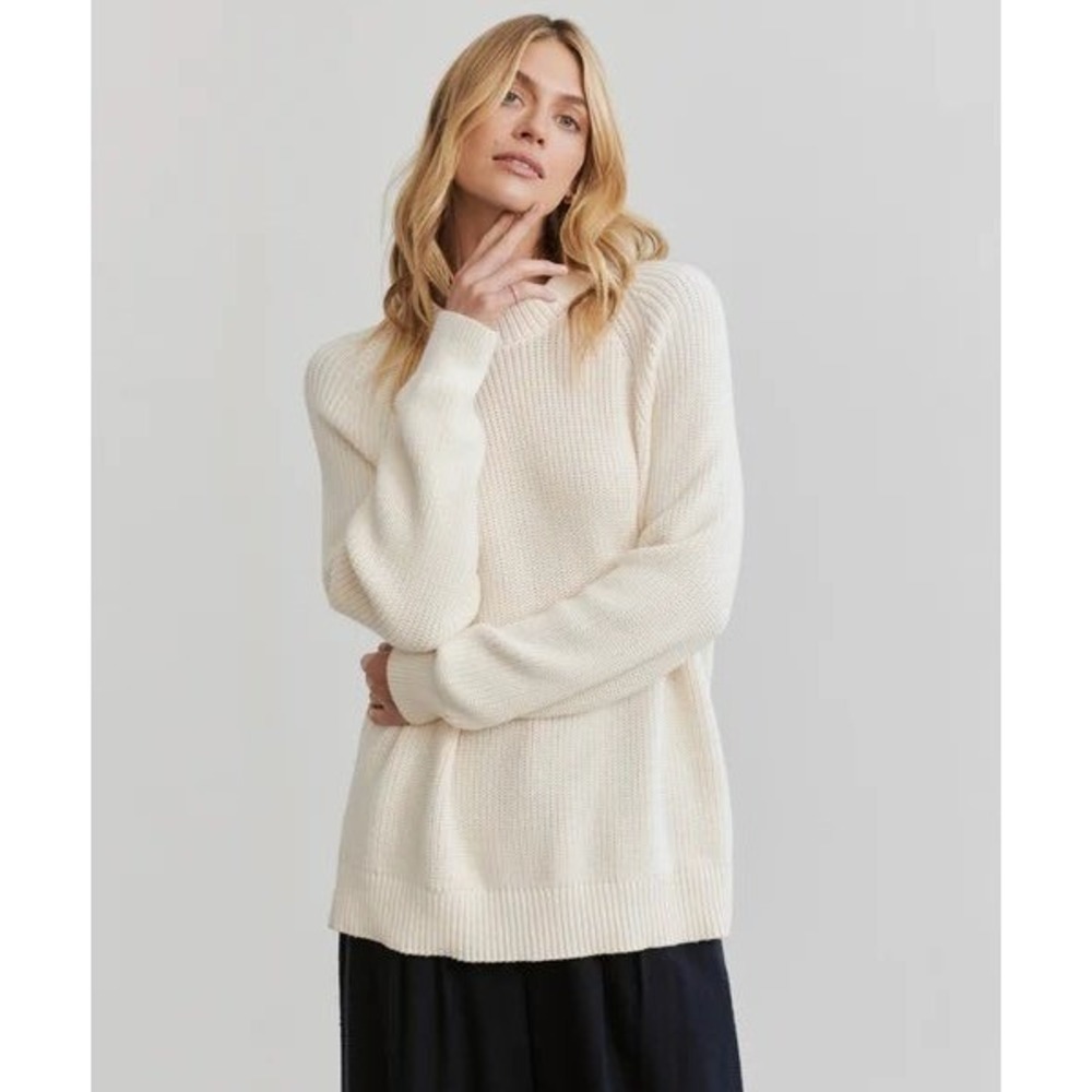 Jenni Kayne Oversized Cotton Fisherman Sweater Classic Ivory M 100% Cotton Knit - Picture 1 of 13